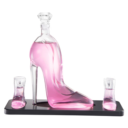 Heel Stiletto High Heels Whiskey and Wine Decanter With Heel Glasses & Wood Base - Elegant with Stopper for Liquor, Bourbon, Tequila - Unique High Heel Design, Present Gift for Women, Stylish Barware