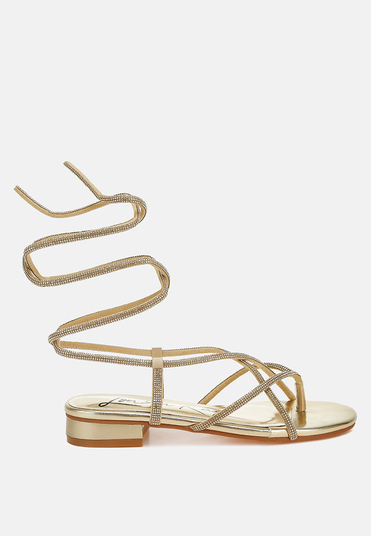 Rhinestone Embellished Lace-Up Sandals