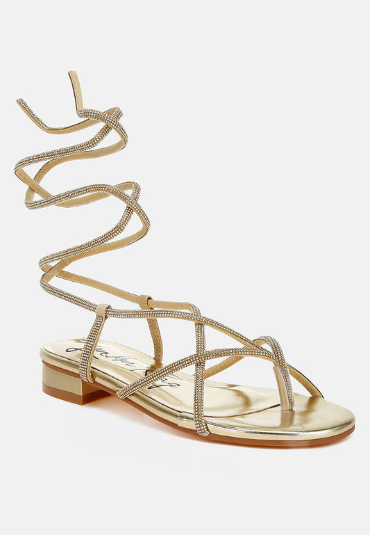 Rhinestone Embellished Lace-Up Sandals