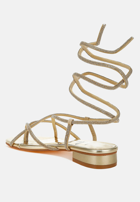 Rhinestone Embellished Lace-Up Sandals