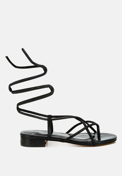 Rhinestone Embellished Lace-Up Sandals