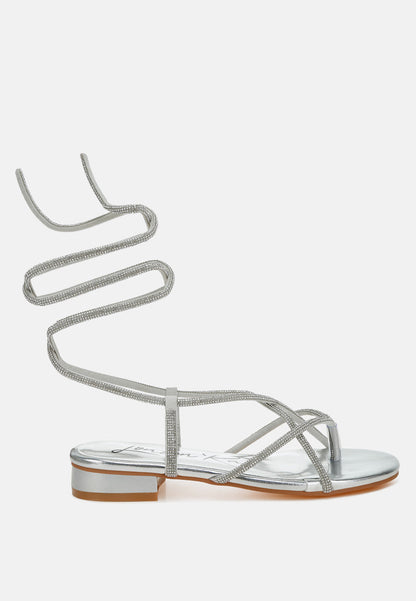 Rhinestone Embellished Lace-Up Sandals
