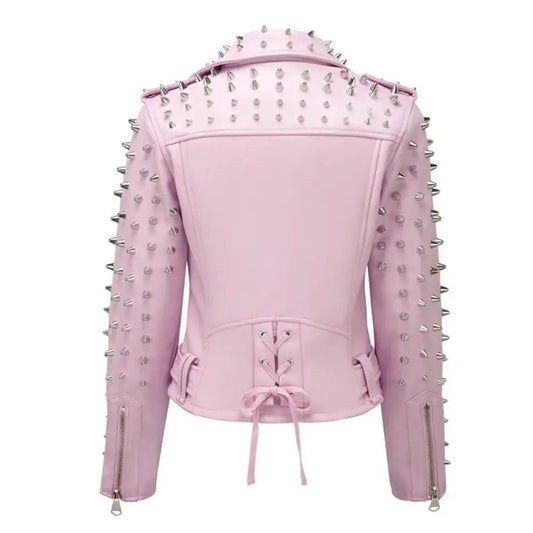 Women’s Hot Pink Studded Leather Jacket