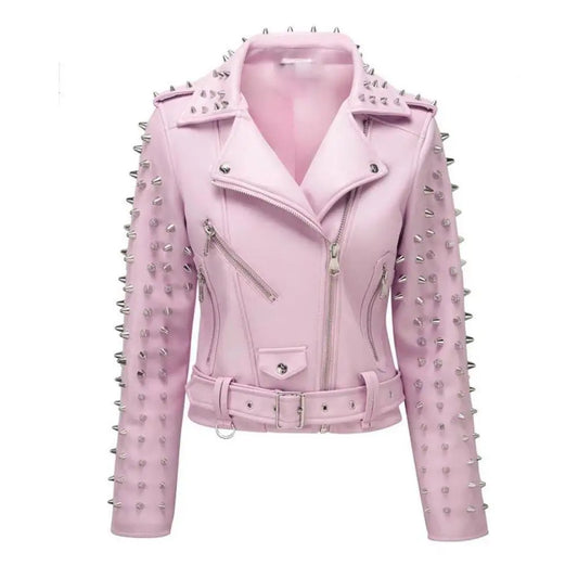 Women’s Hot Pink Studded Leather Jacket